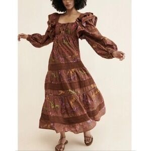 Farm Rio Dress Womens XLarge Boho Maxi Ruffle Square Neck Horse Print 319527